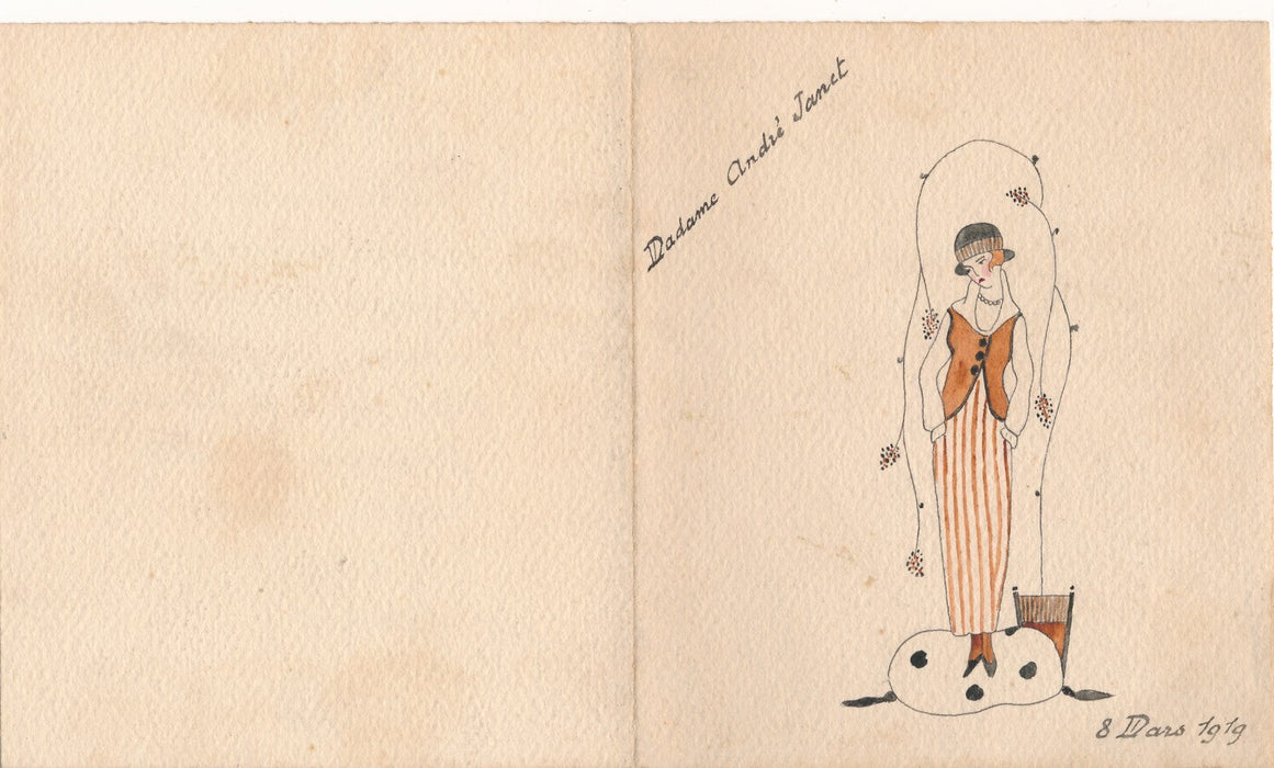 Menu peint et manuscrit 1919 2 volets dessin