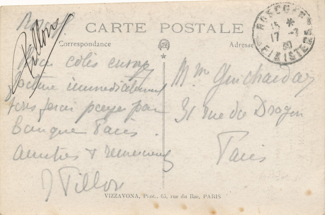 Josey PILLON peintre Roscof carte postale autographe signée a reçu un colis