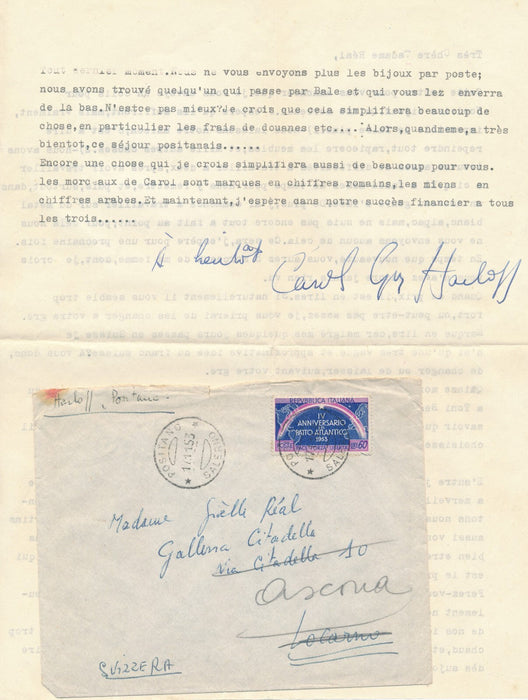 Guy HARLOFF 2 lettres signées de jeunesse bijoux peinture 1953