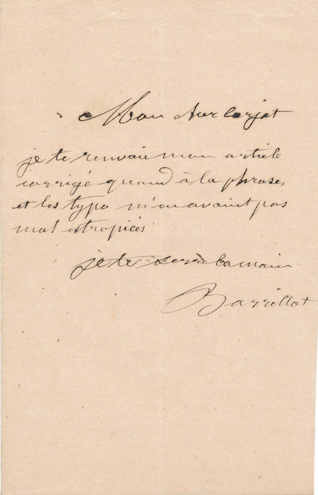 François BARRILLOT manuscrit autographe signé LAS Lyon poète presse CARJAT
