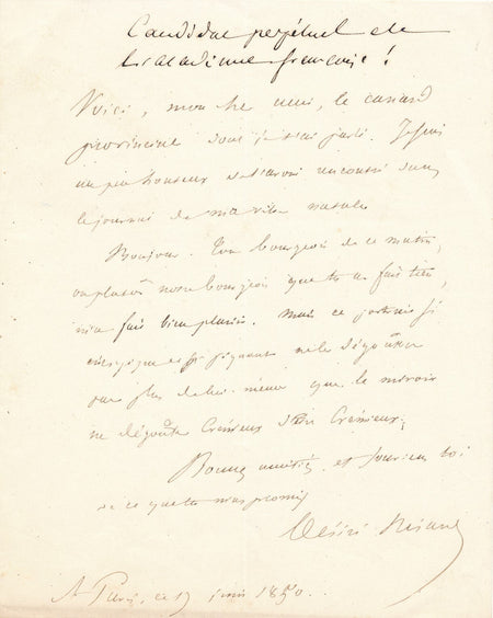 Désiré NISARD Candidat perpétuel de l’Académie française lettre autographe