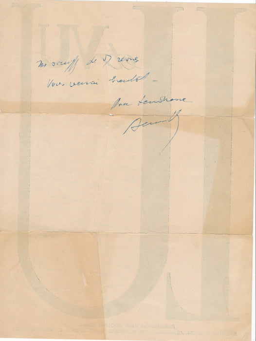 A. DEMILLY éditeur New York  france combattante 3 lettres  en têt autographe