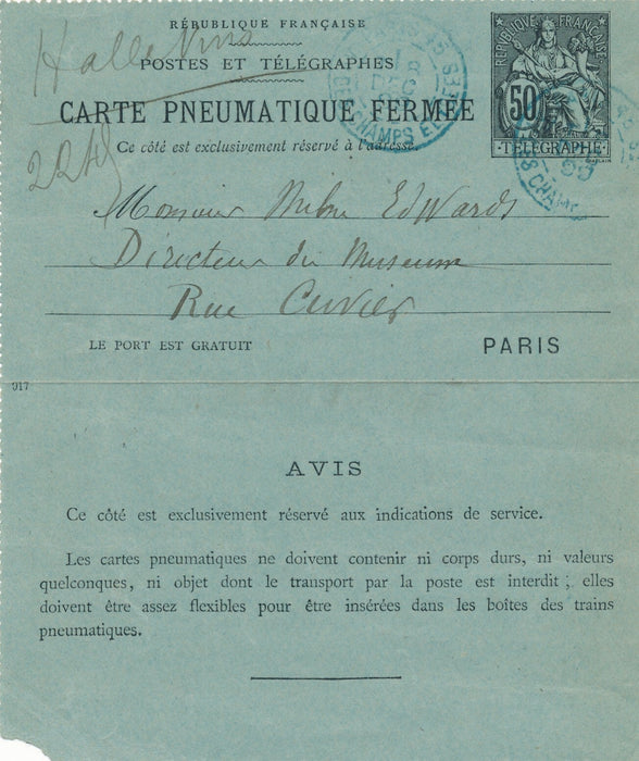 Odilon LANNELONGUE à A. MILNE-EDWARDS lettre nomination directeur Muséum