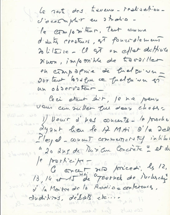 Bernard PARMEGIANI musique électro acoustique lettre autographe signée élève