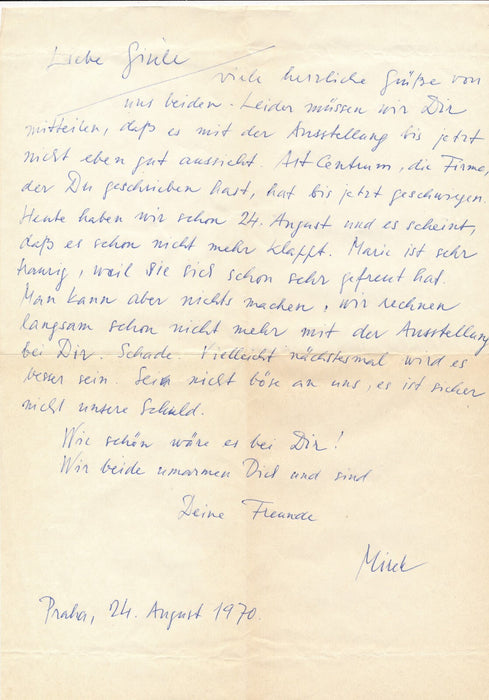 Miroslav ZUNA Marie ZUNOVA artistes tchèques correspondance autographe