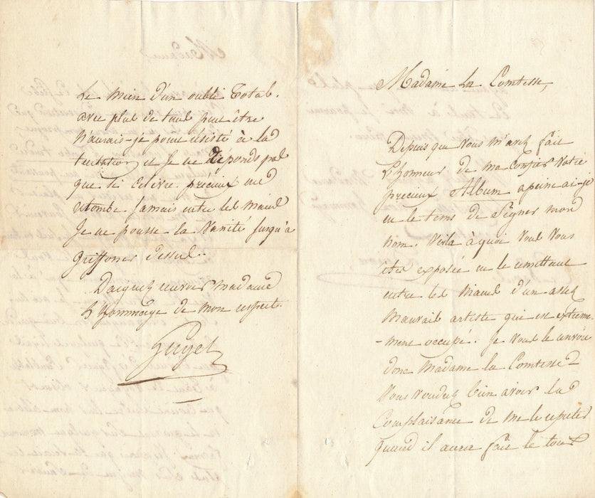 Dominique VIVANT DENON à  comtesse album amicorum humour lettre autographe art