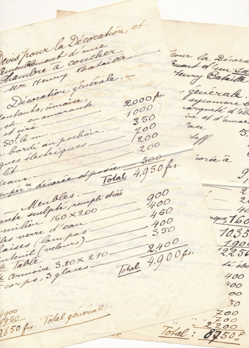 Paul FOLLOT architecte décorateur lettre autographe signée devis Henry Bataille