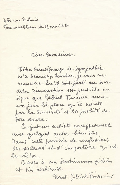Gabriel FOURNIER défend Henri Geffroy Vie Claire peinture lettre autographe