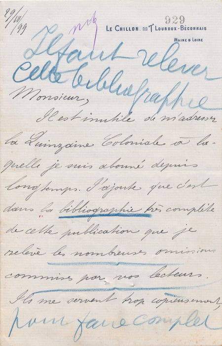 Henry de CASTRIES cartographe Algérie et Maroc lettre autographe signée