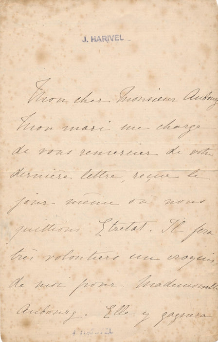 Épouse peintre Eugène Alexis GIRARDET lettre autographe signée Aubourg Normandie