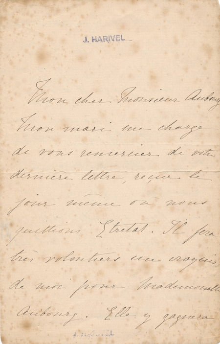 Épouse peintre Eugène Alexis GIRARDET lettre autographe signée Aubourg Normandie
