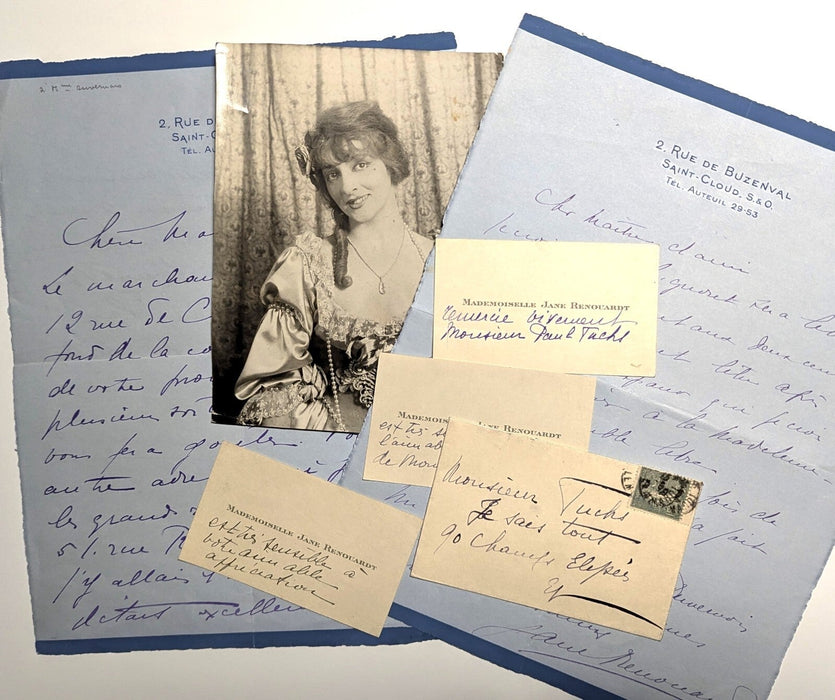 Bel ensemble Jane Renouardt 2 lettres autographes une photo 3 cartes visite