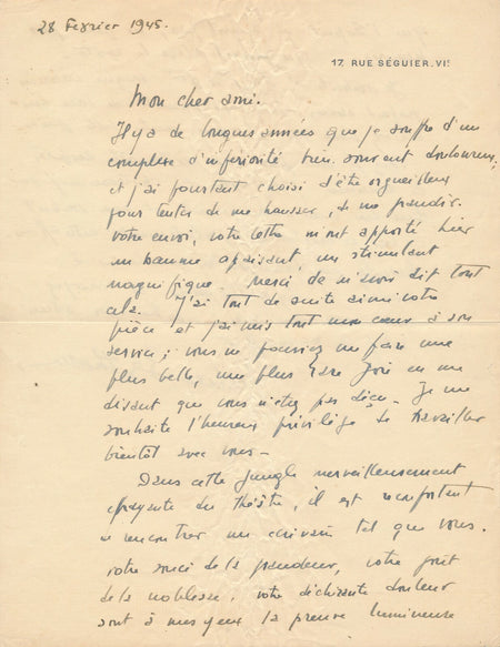 Julien BERTHEAU et son complexe d’infériorité lettre autographe signée Rouge Or