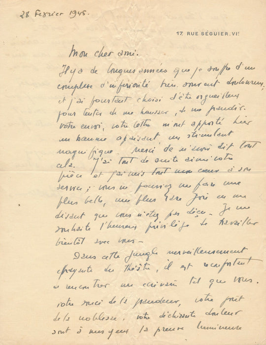 Julien BERTHEAU et son complexe d’infériorité lettre autographe signée Rouge Or