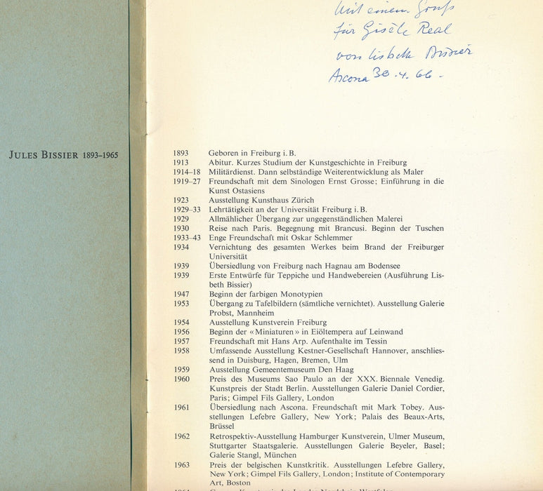 Jules Julius BISSIER catalogue exposition Gimpel & Hanover Zurich 1962