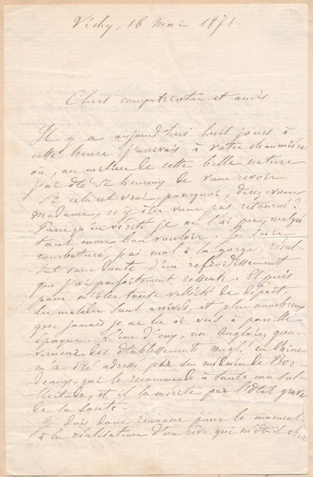 médecin Vichy eaux lettre autographe signée Alexandre Willemain Flaubert