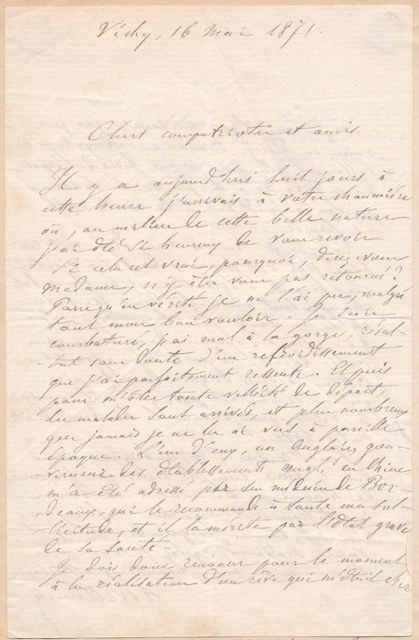 médecin Vichy eaux lettre autographe signée Alexandre Willemain Flaubert