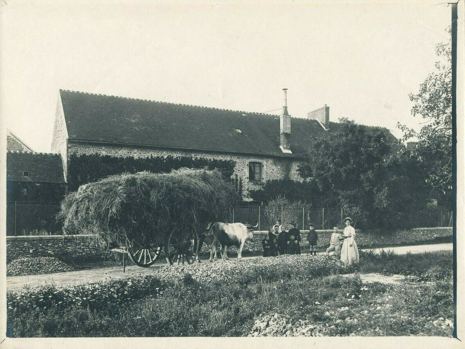 Campagne village carriole enfants femme tirage argentique époque v. 1920 photo
