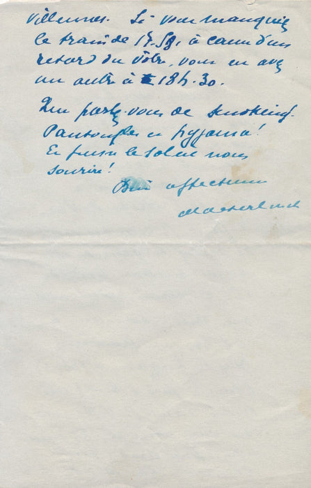 Maurice MAETERLINCK reçoit chez lui :  Pantoufles et pyjama ! lettre autographe