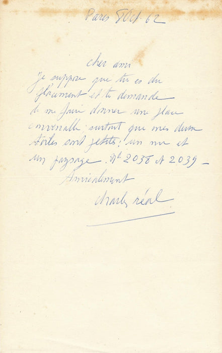 art Charles Réal (1898-1979), peintre bordeaux 2 lettres autographes signées 