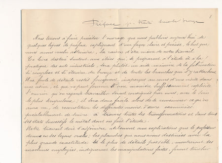 Maurice GUILLEMOT préface manuscrite 8 p. bronze 4 lettres projet Barbedienne