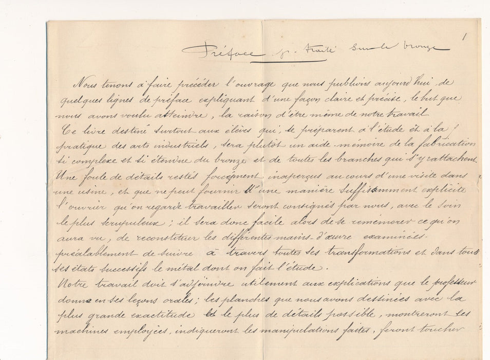 Maurice GUILLEMOT préface manuscrite 8 p. bronze 4 lettres projet Barbedienne