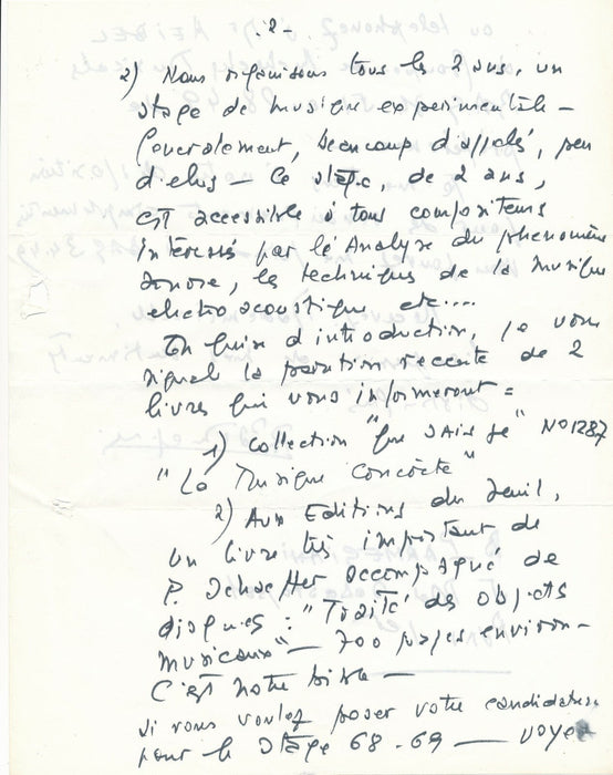 Bernard PARMEGIANI musique électro acoustique lettre autographe signée élève