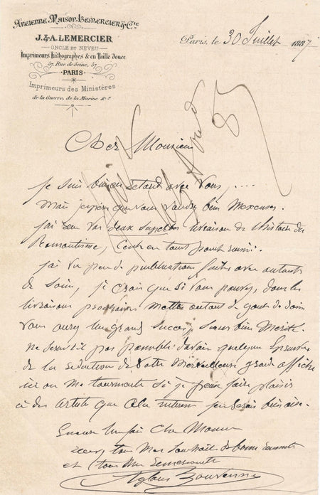 Aglaüs Ernest Bouvenne lettre autographe signée histoire romantisme