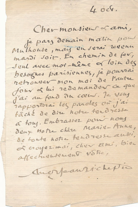 Jean RICHEPIN poète belle lettre sur son moi autographe le fond de son coeur