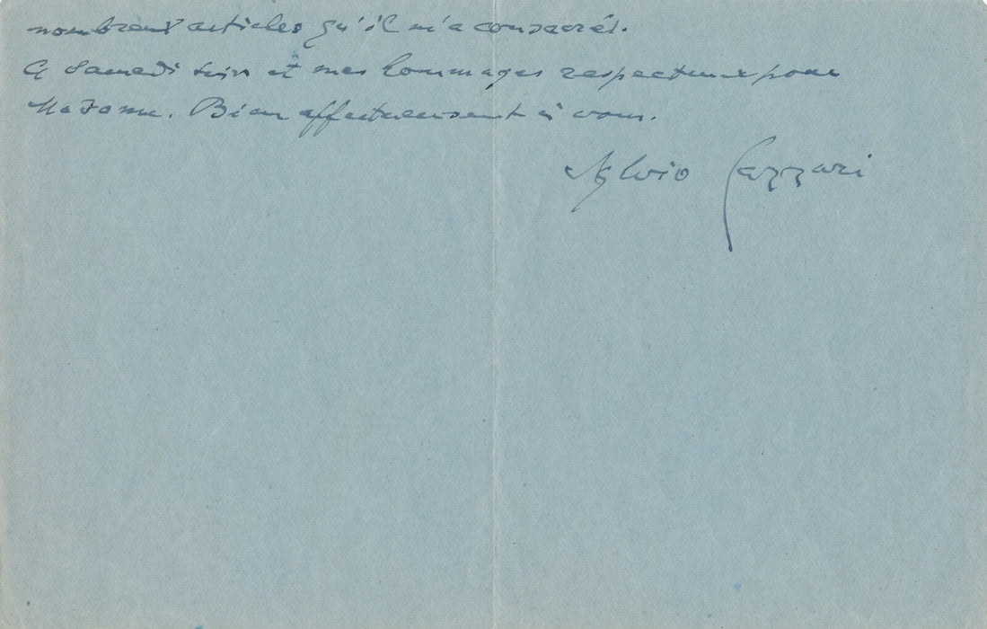 Sylvio LAZZARI compositeur: ne pas citer Wagner ! lettre autographe signée