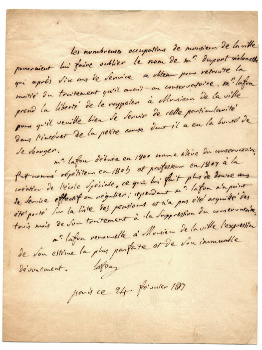 LAFON tragédien Lettre autographe signée demande pension M. Lelaville