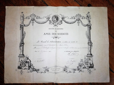 médecin C. Schutzenberger nomination Amis de la Science signée Vaillant Boudet 