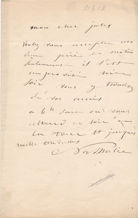 Actrice Mademoiselle NATHALIE invite à dîner tour Saint-Jacques Prémaray lettre