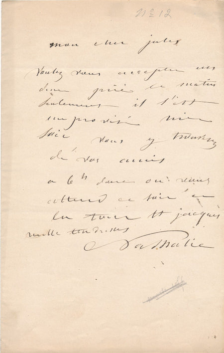 Actrice Mademoiselle NATHALIE invite à dîner tour Saint-Jacques Prémaray lettre