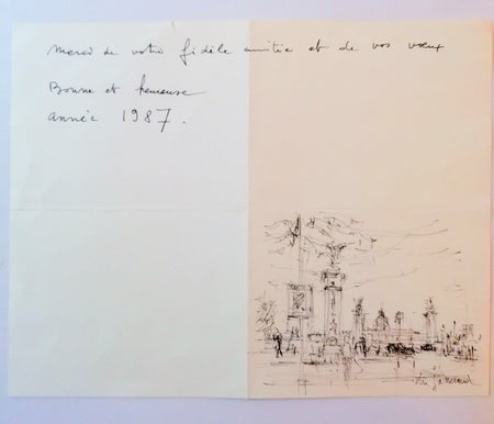 Daniel du Janerand dessin original signé et lettre autographe signée