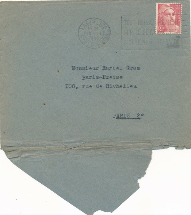 Michel RIQUET prêtre jésuite lettre signée à M. Gras remerciement