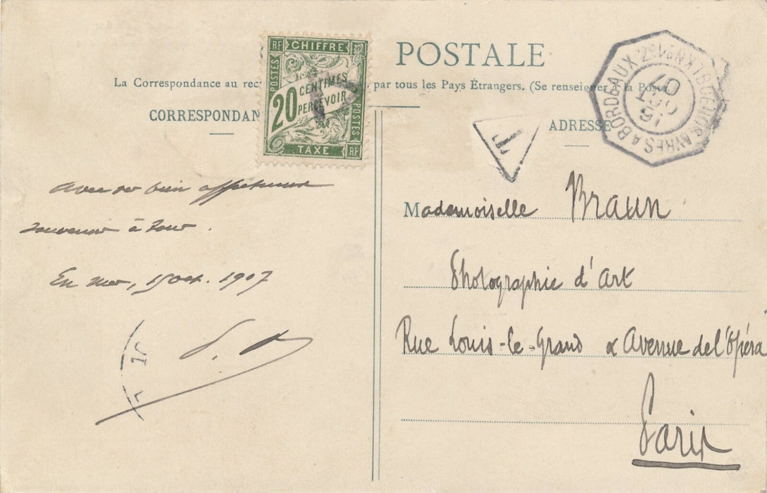 5 lettres autographes et carte postale signées photographe Gaston BRAUN