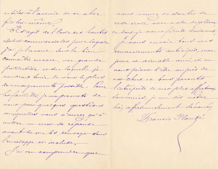 Francis PLANTÉ 2 lettres autographes signées et notes éducation de son fils