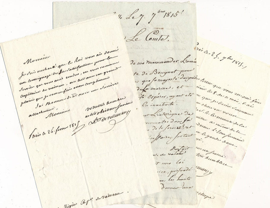 14 lettres autographes marine Royale VIGIER lieutenant à BARON frégate v. 1817