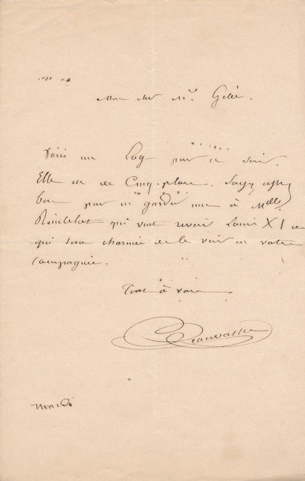 Antony BÉRAUD au graveur Antoine Gelée loge Théâtre Ambigu lettre autographe