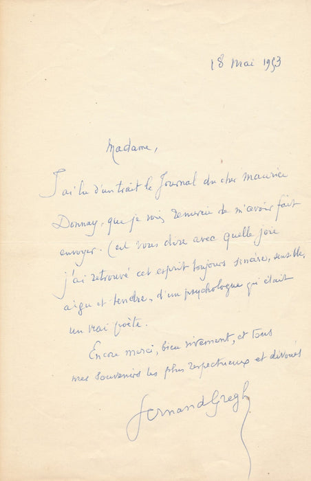 Fernand GREGH ensembe 8 lettres autographes Mony-Sabin Aubert Hébertot Donnay
