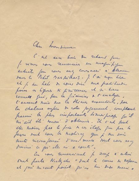 Marc CHADOURNE Lettre autographe signée critique Absence (Plon, 1933) Gras