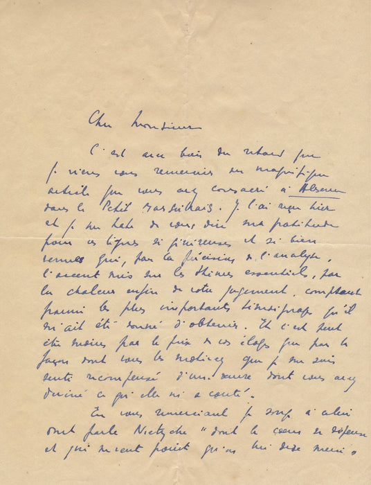 Marc CHADOURNE Lettre autographe signée critique Absence (Plon, 1933) Gras