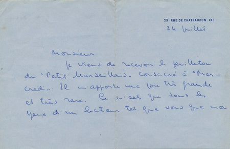 écrivain Denise Van Moppes femme lettre autographe signée Mercredi