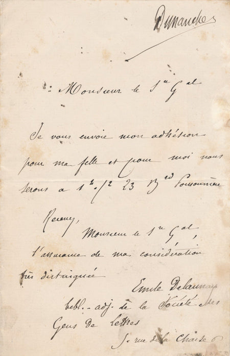 Émile DELAUNAY adhésion Gens de lettres lettre autographe signée
