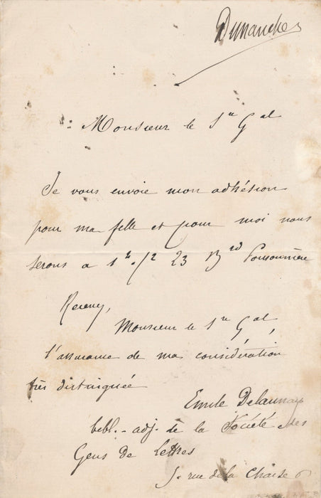 Émile DELAUNAY adhésion Gens de lettres lettre autographe signée