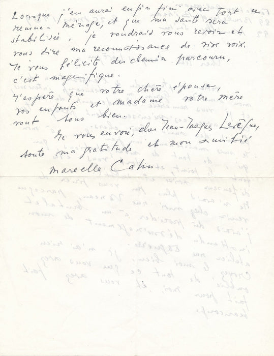 Marcelle CAHN évoque son ami Jean Gorin Lettre autographe signée 1969