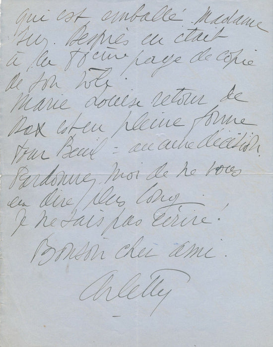 Arletty lettre autographe signée pièce Feu Madame Pic Charles Lugné-Poe