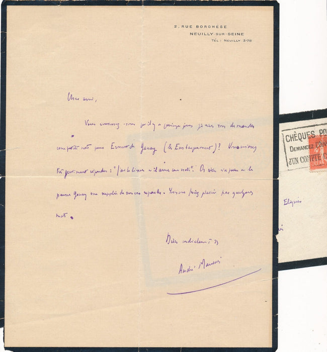 intéressant écrivain André Maurois 2 autographe signé ET 2 lettres signées