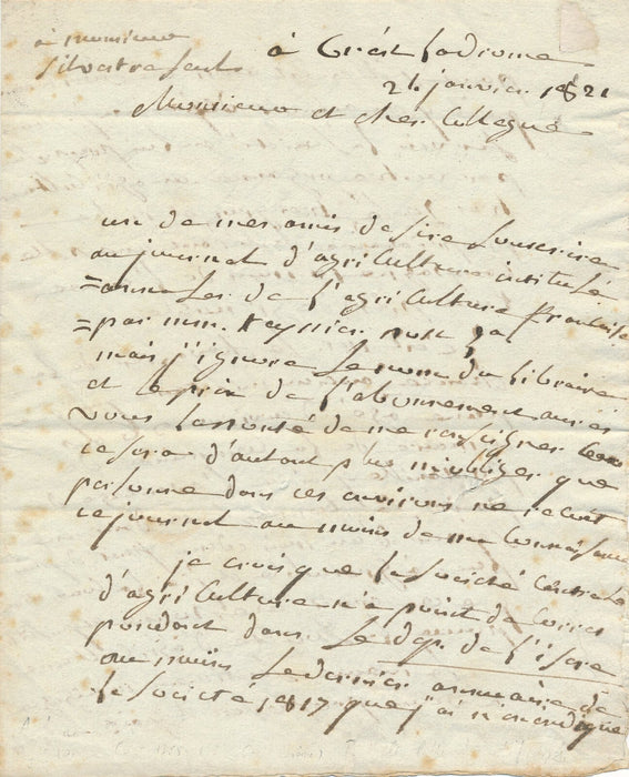 ISÈRE, AGRICULTURE Antoine DUVAURE lettre autographe signée organisation Société